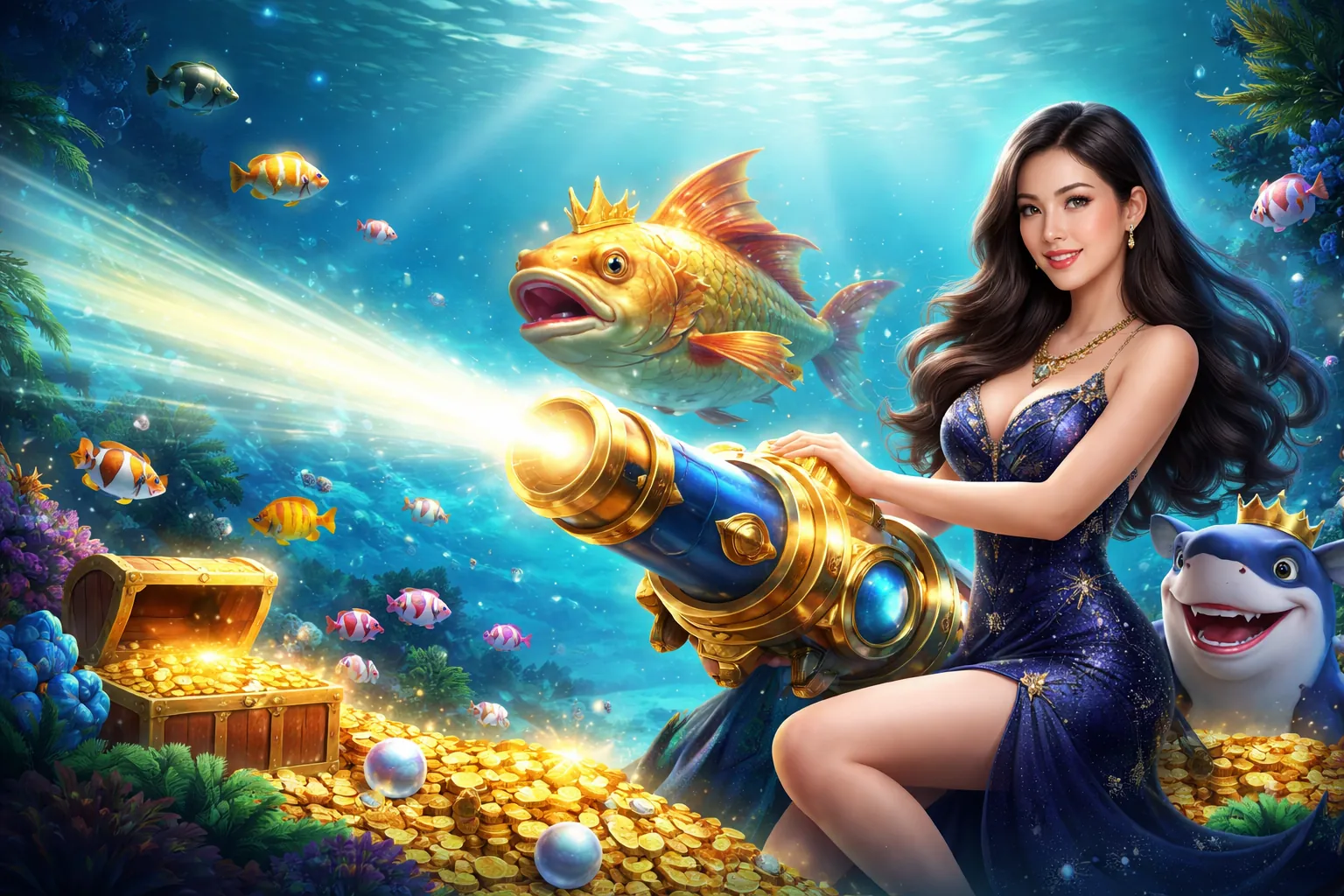 Hình ảnh chính trò chơi bắn cá 88vlxx với đồ họa dưới nước sống động và cá vàng